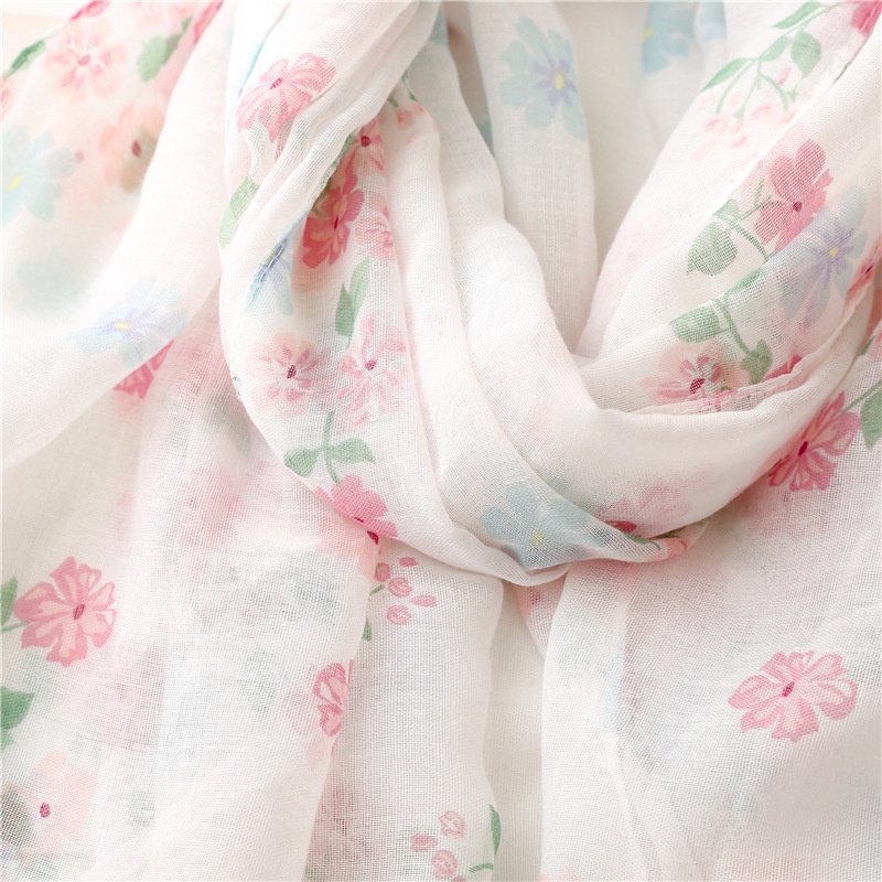 ITSFRIDAY LYLIA Scarf - Premium Pashmina Shawl Selendang Syal Pasmina Hijab Import Motif Flower Pink White Tassel