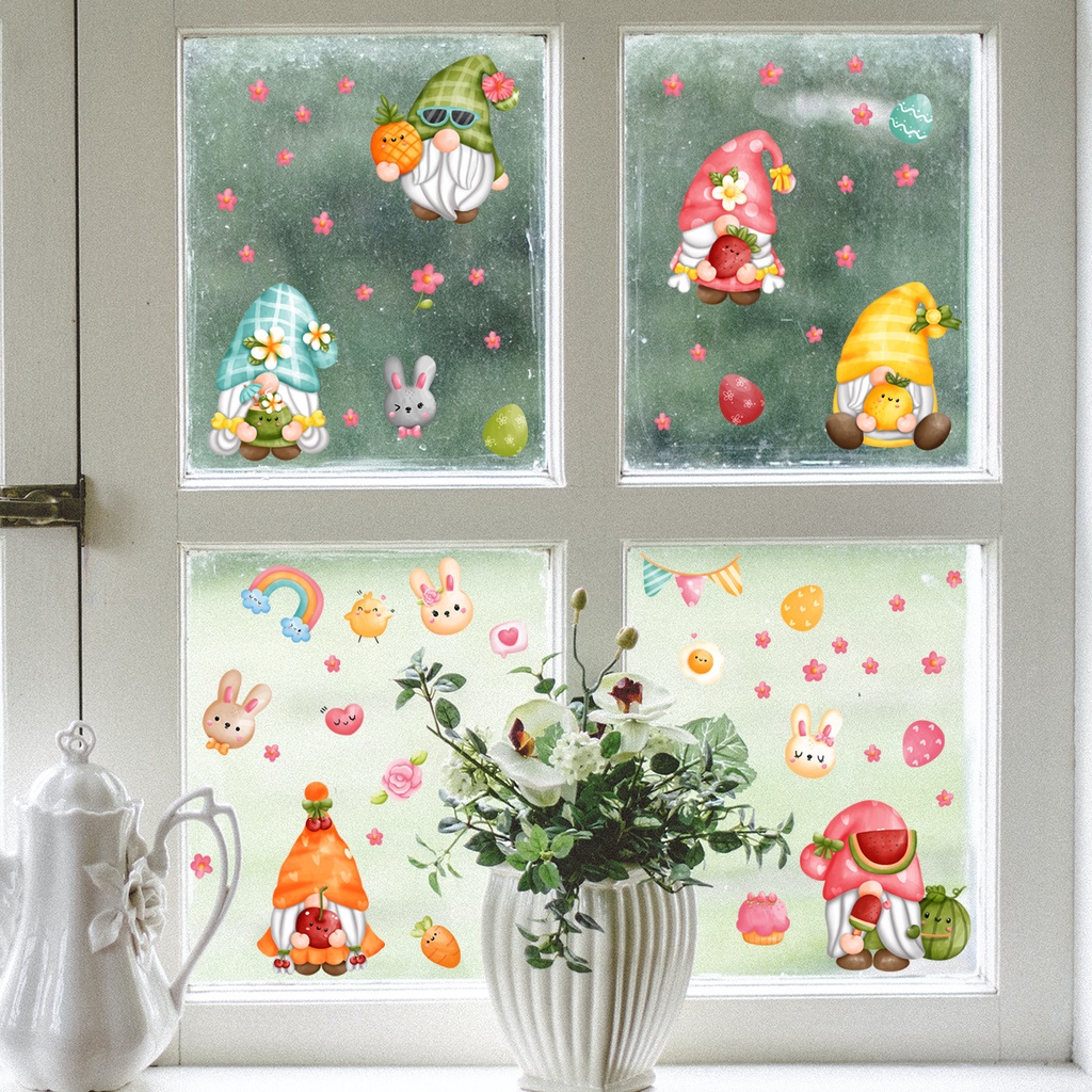 Easter Bunny Dwarf Window Glass Decals Dekorasi Jendela Kamar Anak Kartun Stiker Dinding