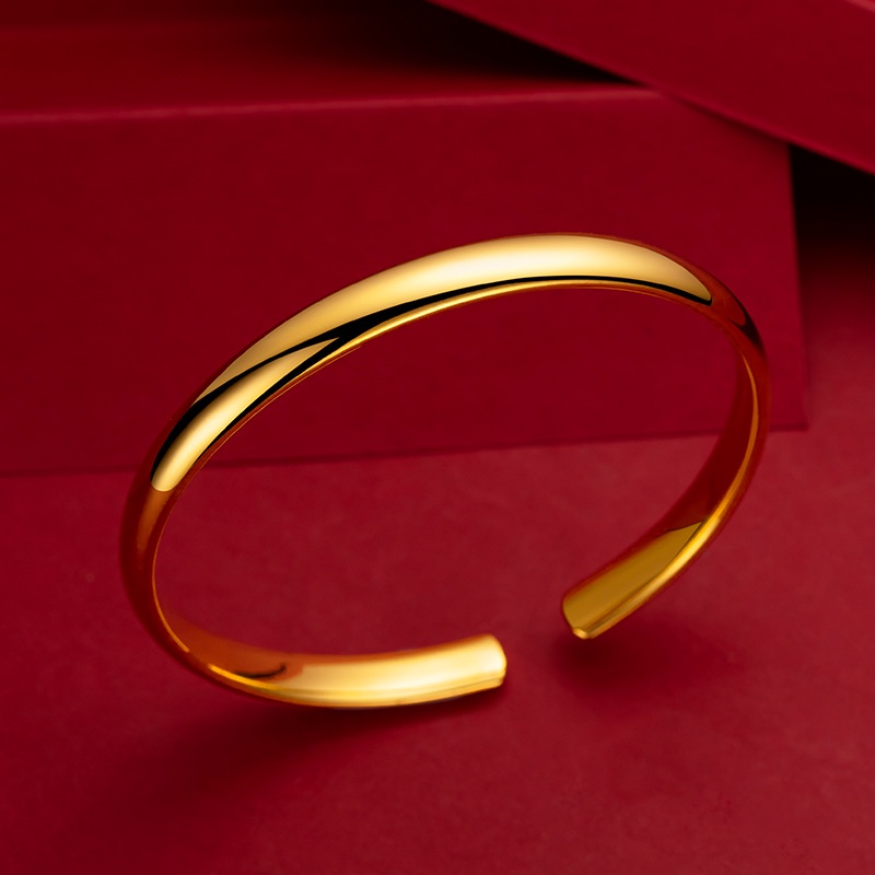 Goldkingdom Perhiasan Fashion Emas Asli Kadar 375Bangkok Aksesoris Ready Stock Lapis Emas Retro 6n Full Bintang Gelang Permukaan Halus Push-pull Minimalis Gelang Wanita