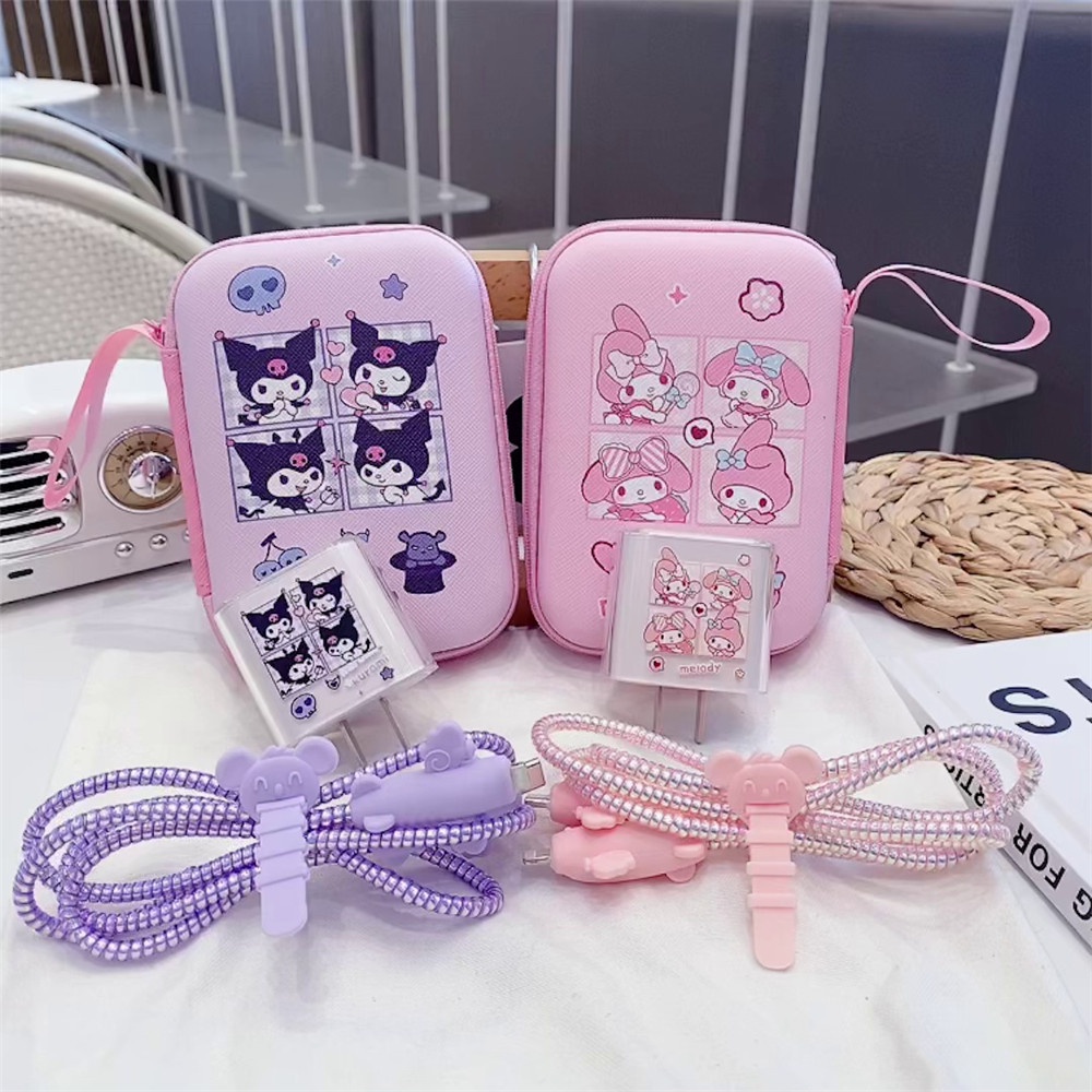 IPHONE 1set Casing Pelindung Kabel Cas Sanrio Kuromi Melody Untuk Iphone18/20w Kepala Cas+Case