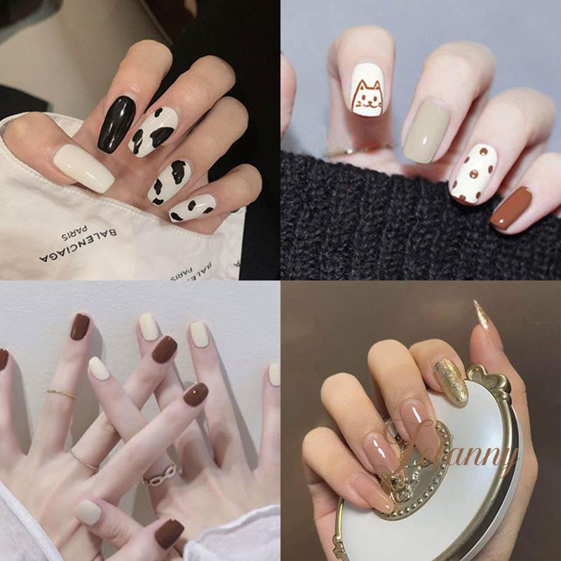 Ready ❤ 24 Pcs Kuku Palsu Dan Lem Fake Nail Art 3D Tahan Lama Kotak Free Lem Premium French Manicure