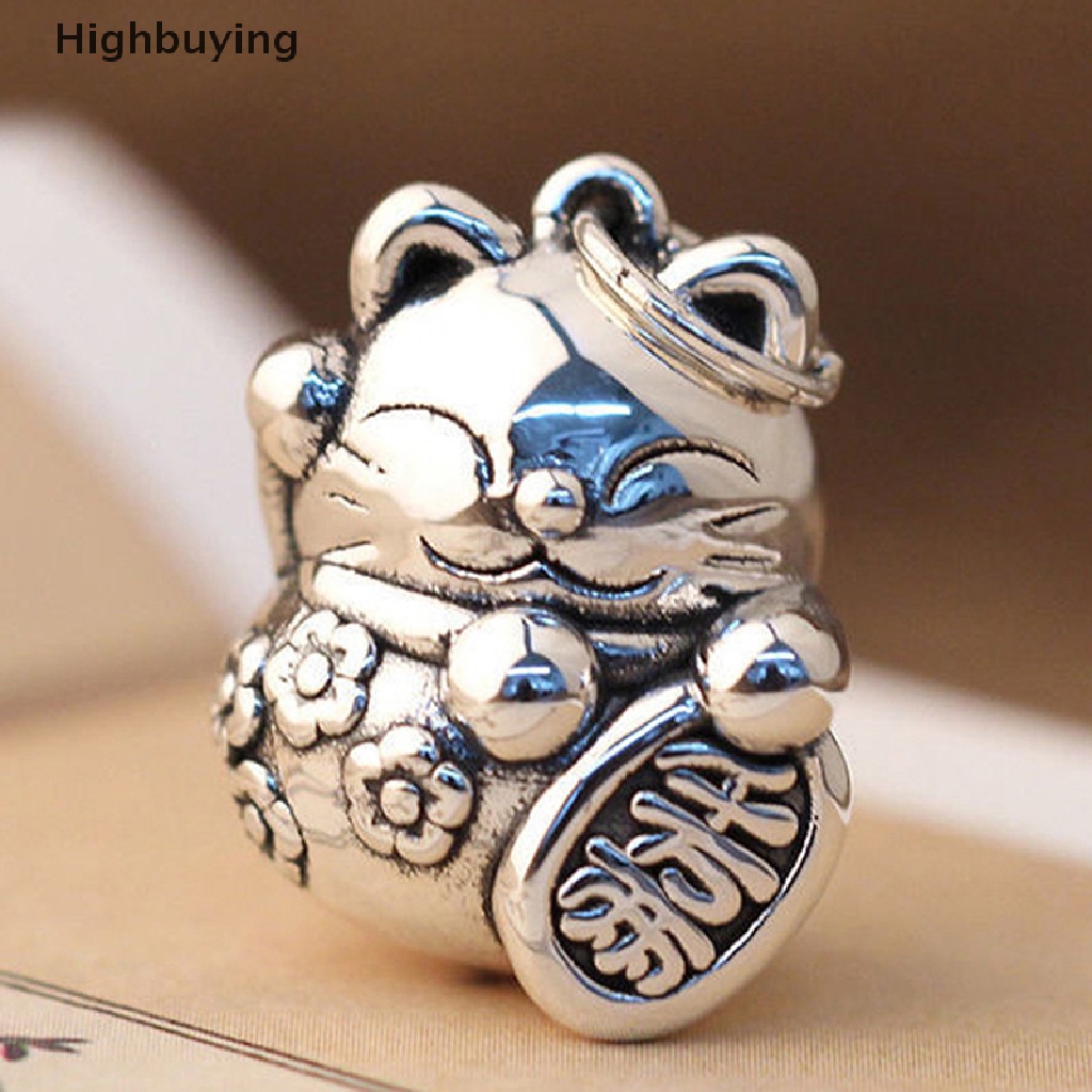 Hbid Vintage Titanium Silver Matte Fortune Cat Ch Kualitas Tinggi Fancy Ornamen Liontin DIY Membuat Perhiasan Kalung Good Luck Kucing Pendant Glory