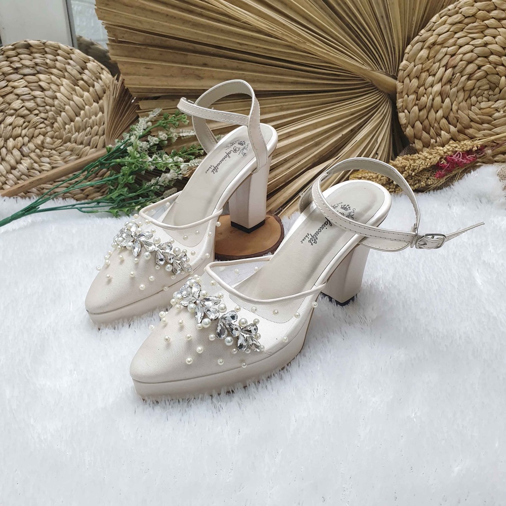 Sepatu wedding pesta Cantik dhanda broken white 9cm tahu