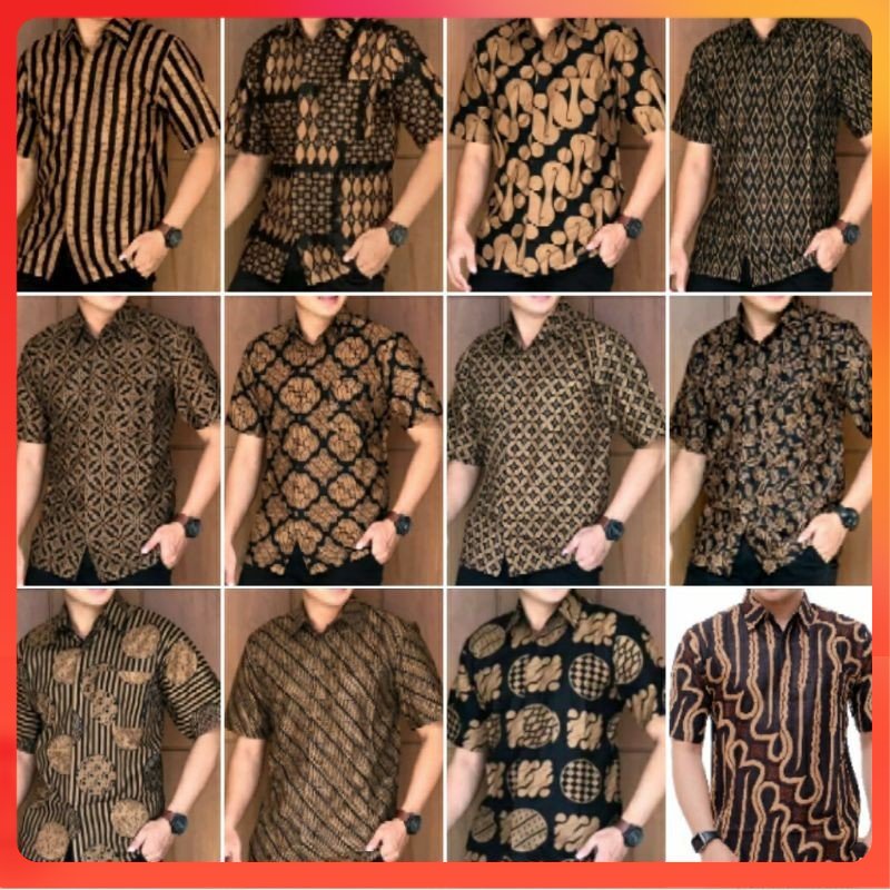 [12.12] Risna Batik HRB026 Kenongo Hem Kemeja Batik Pria Lengan Pendek Katun Primis Premium Halus M L XL XXL