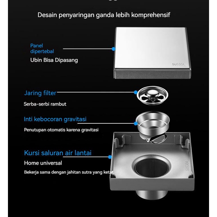 【COD】Floor drain Stainless 304 Tile Saringan Got Desain Saringan Got Desain Smart Drain Stainlees