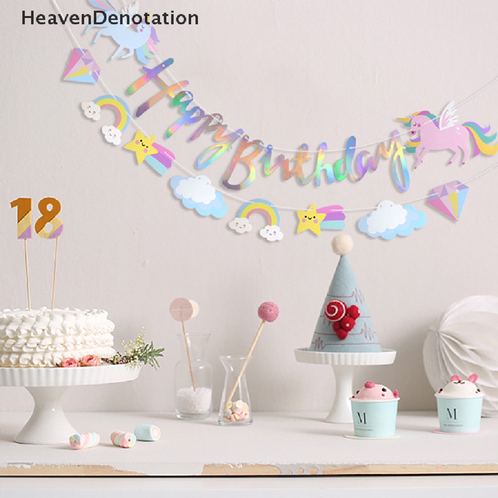 [HeavenDenotation] 1set Unicorn Dekorasi Ulang Tahun Unicorn Happy Birthday Banner Unicorn Perlengkapan Pesta Untuk Anak Perempuan Dekorasi Pesta Ulang Tahun HDV