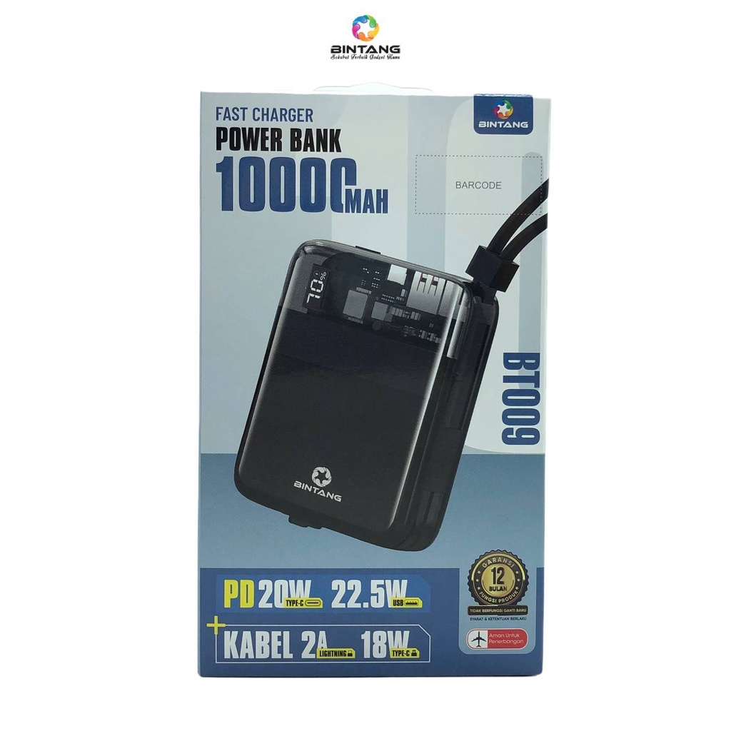 POWERBANK BINTANG BT009 PD 20W+QC 22.5W 10000 MAH