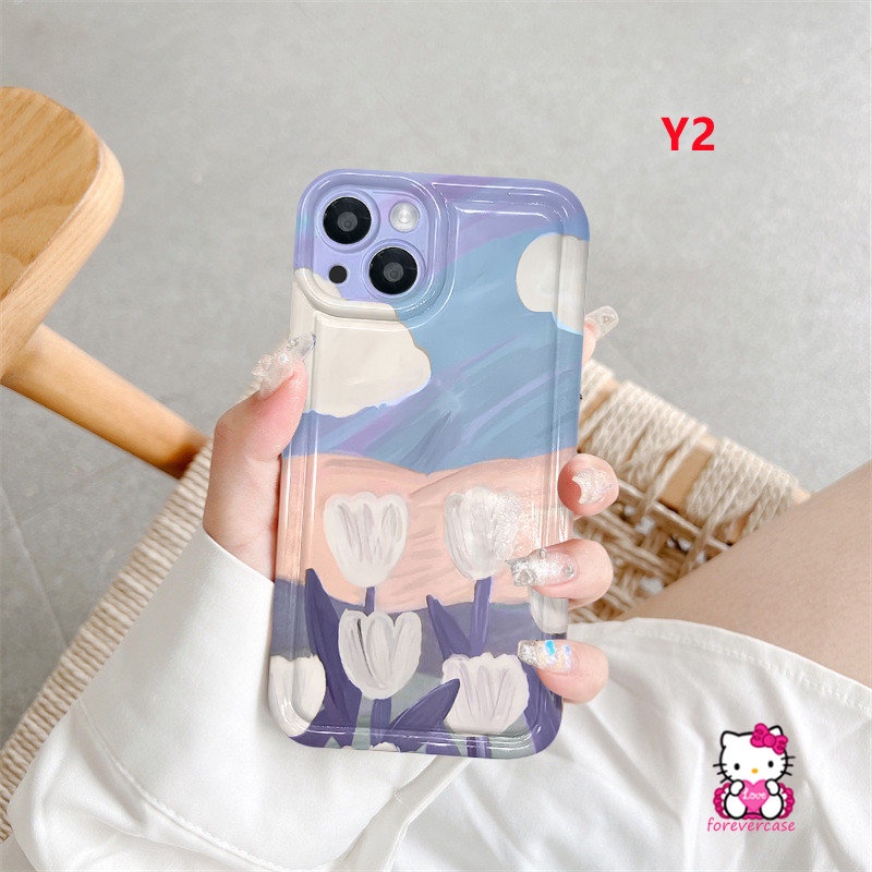 Flowers Airbag Case Oppo A17 A15 A74 A17K A96 A16s A3s A5s A16 A5 A9 A57 A95 A7 A12 A54 A16K A55 A1K A77s A77 A16E A53 A92 A31 A52 A12E A15s Lukisan Minyak Bunga Tulip Soft Cover