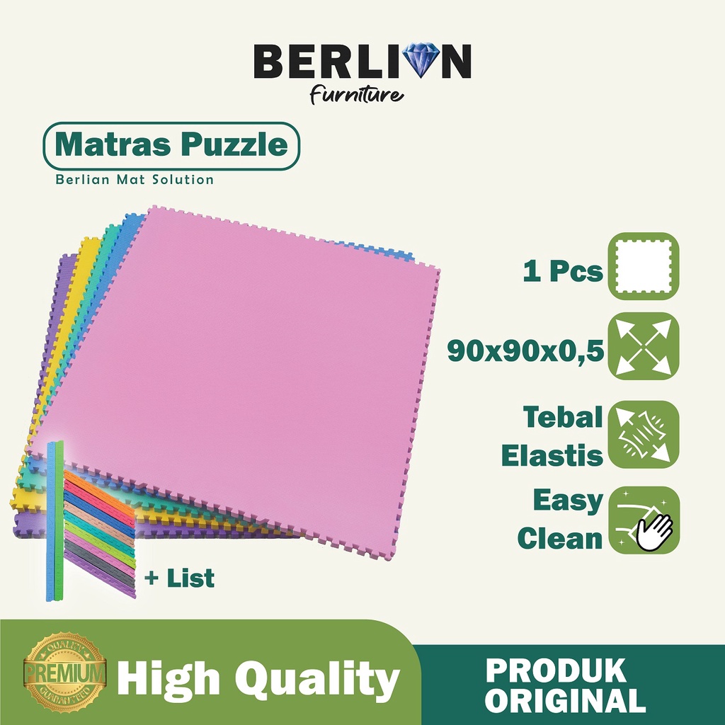 Matras Puzzle 90x90 Tbl 0,5 Cm isi 1 Pcs + List / Playmat Alas Lantai