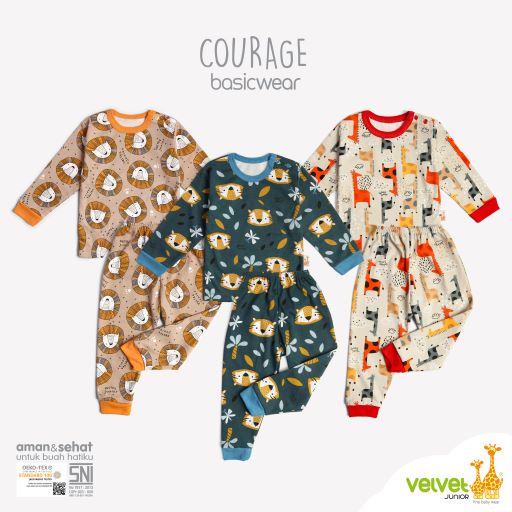 Velvet Junior Setelan Baju Anak Kancing Pundak Panjang Celana Panjang - BasicWear Courage Series