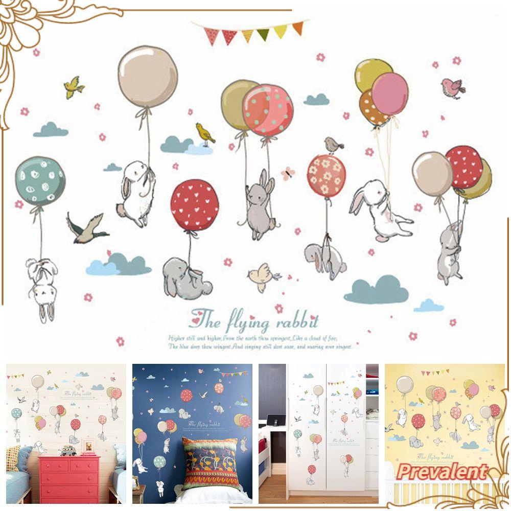 Preva Stiker Dinding Perekat Diri Dekorasi Rumah Kamar Anak Ornamen Kartun Kelinci Balon