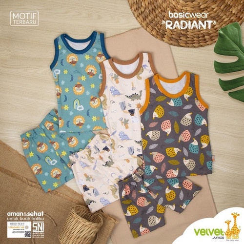Velvet Junior Setelan Baju Anak Kutung Sleeveless Celana Pendek - BasicWear Radiant 3 Pasang Stelan