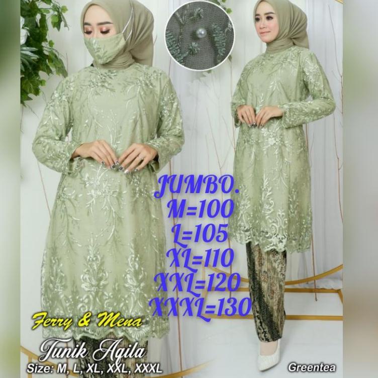 𝕴 Baju Kebaya Brukat Jumbo LD 130 cm Warna Hijau Sage Terlaris ㍾