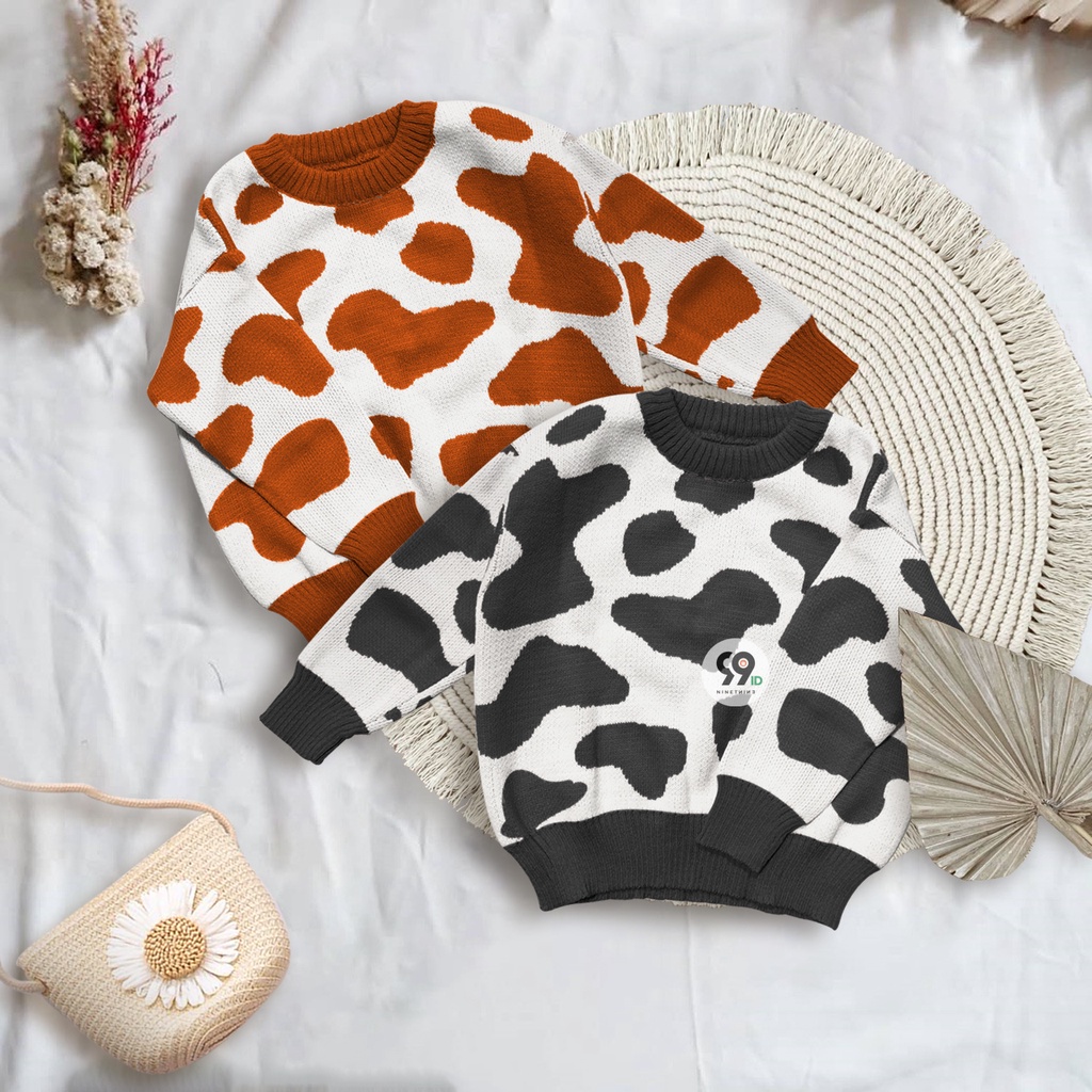 SWEATER RAJUT PREMIUM MOTIF COW BLOUSE USIA 1-6th UNISEX