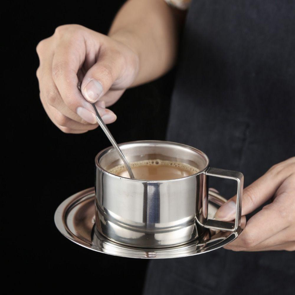 Lanfy Cangkir Kopi 6.8 Oz Susu Portable Stainless Steel Anti Panas Insulated Perlengkapan Minum