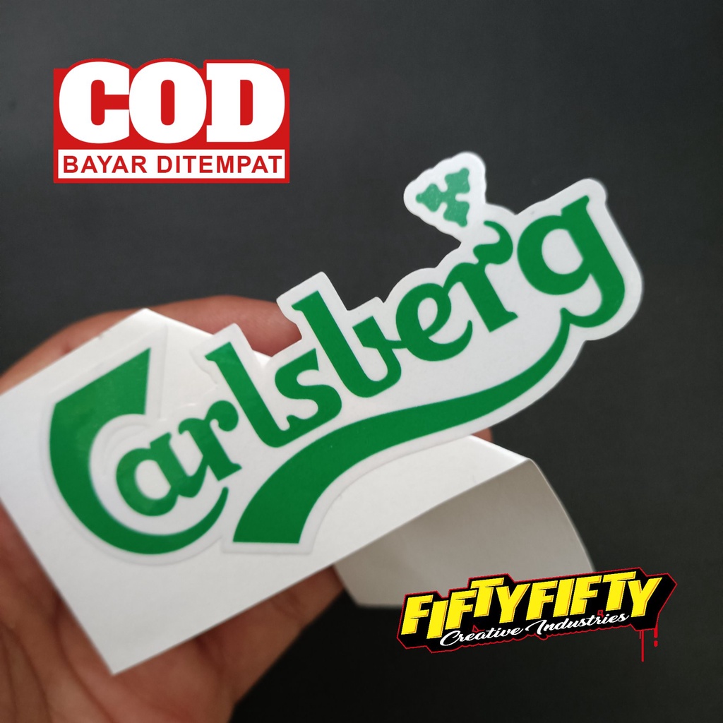 Stiker Print Cut CARLSBERG Stiker Printing Laminasi Glossy Stiker Motor Mobil Helm Sudah Membentuk Pola Desain