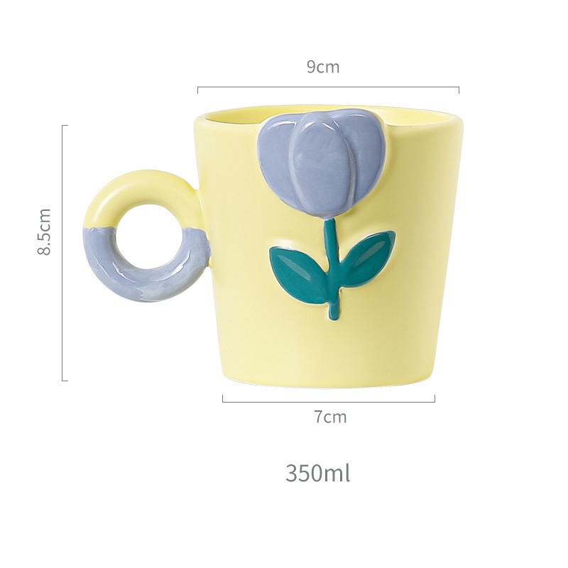 Gelas Mug Tulip Motif Lukis Bunga Estetik Korea Aesthetic