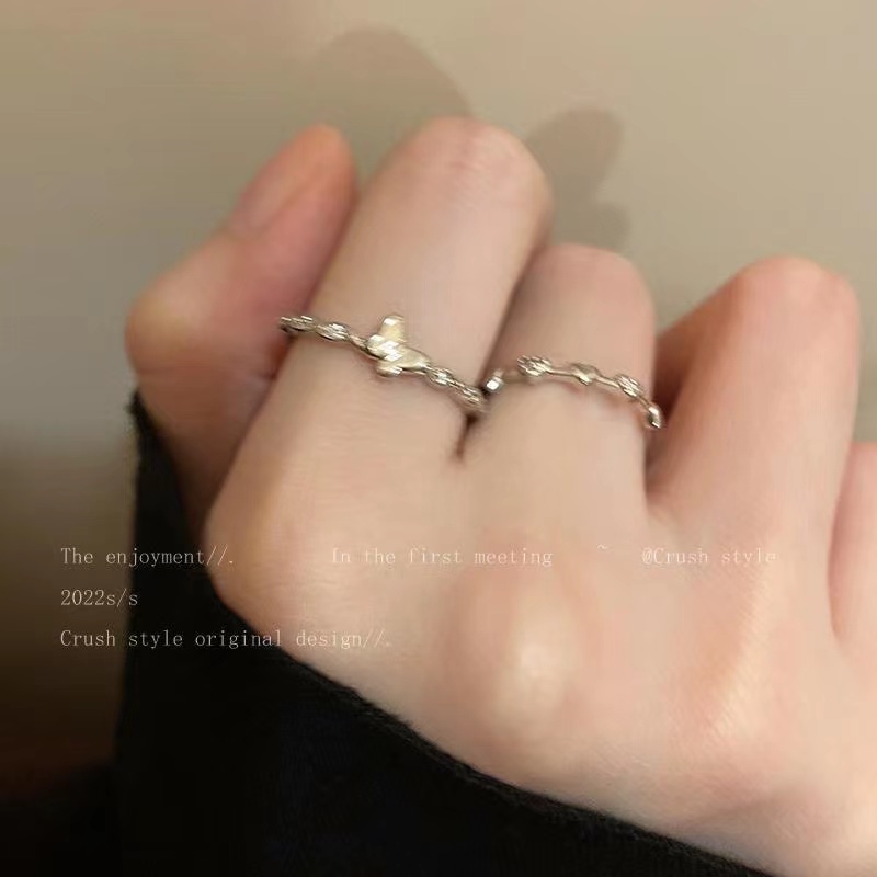 IFYOU Fashion Tembaga Zirkon Cincin Set Jantung Kupu-Kupu Perak Jari Rings Perhiasan Y2K Aksesoris