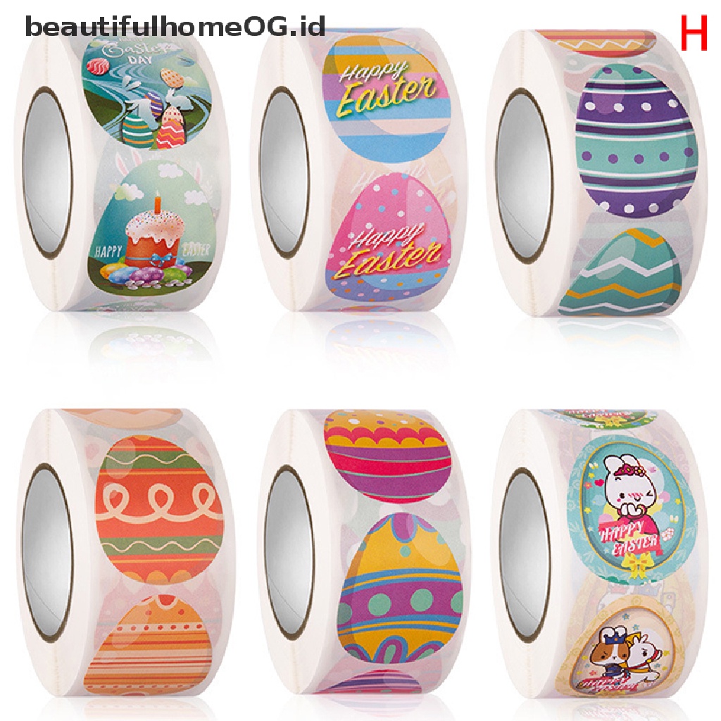 // Beautifulhomeog.id// 500Pcs Happy Easter Stiker Kelinci Self Adhesive Seal Label Sticker Party Tag **