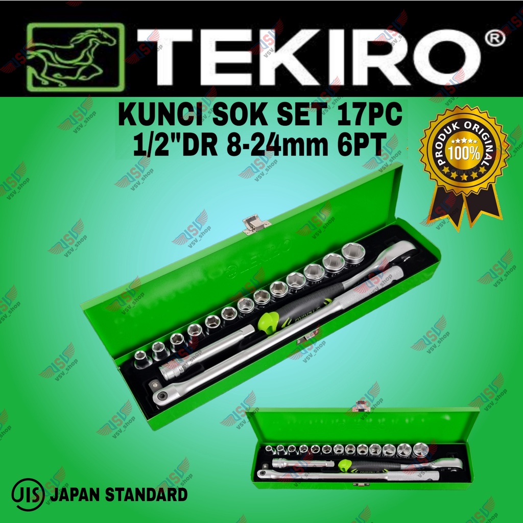 TEKIRO Kunci Sok Set 8-24mm 17pcs 1/2&quot;DR 6PT Socket Wrench Set Sock