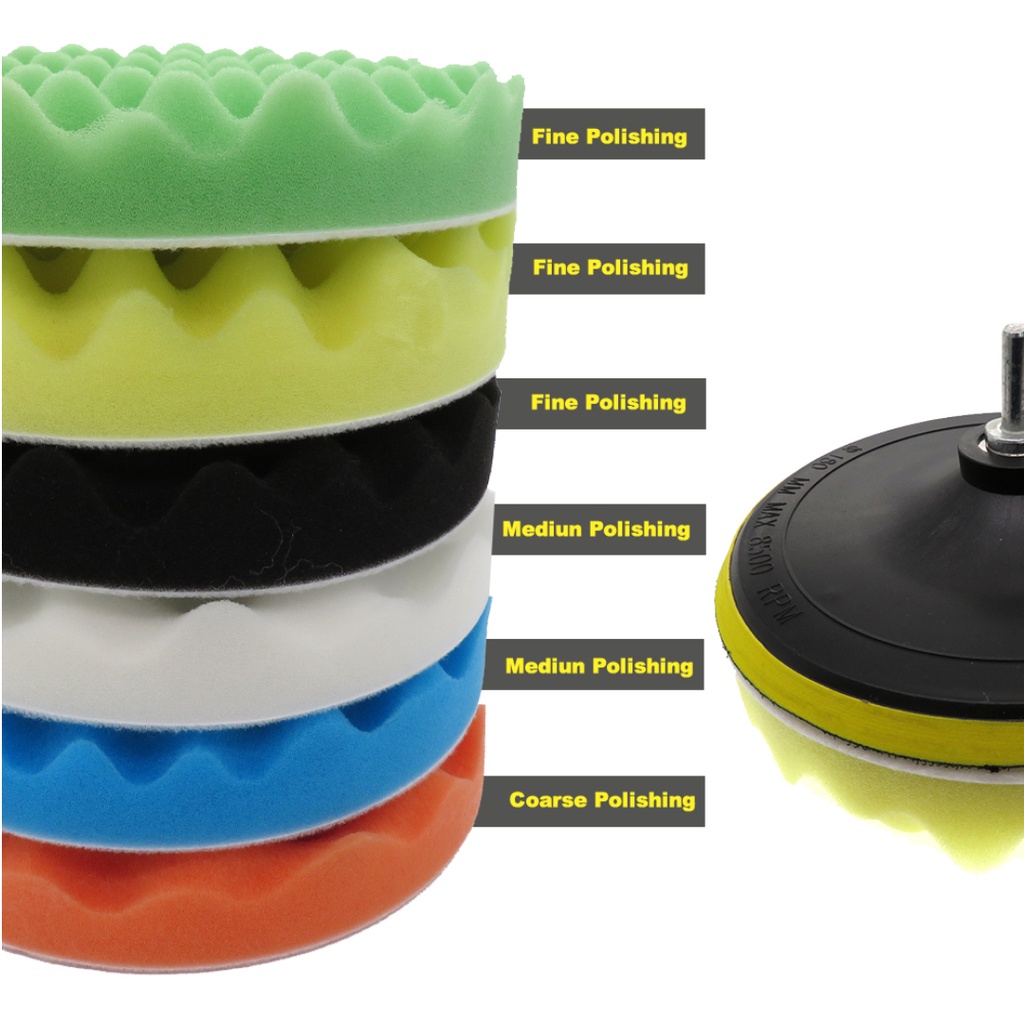 Busa Poles 3 4 5 Inch Set 10 PCS Sponge Polishing 3&quot; 4&quot; 5&quot; Pembersih Lap Mobil Motor Wool Sanding Pad Adaptor M10 M14 LUMOS ART