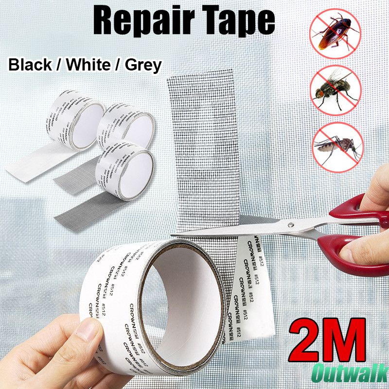 ღ Jendela Layar Kelambu Perbaikan Tape Anti Nyamuk Mesh Lengket Patch Perbaikan Tape Kuat Self Adhesive Fiberglass Patch untuk Layar Lubang Air Mata Perbaikan