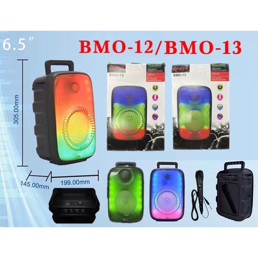 Speaker Bluetooth BMO-12 BMO-13 Speaker Lampu FREE MIC Portable WIRELESS SPEAKER 6.5 INCH PORTABLE SPEAKER MUSIC BOX BLUETOOTH BMO12 BMO13