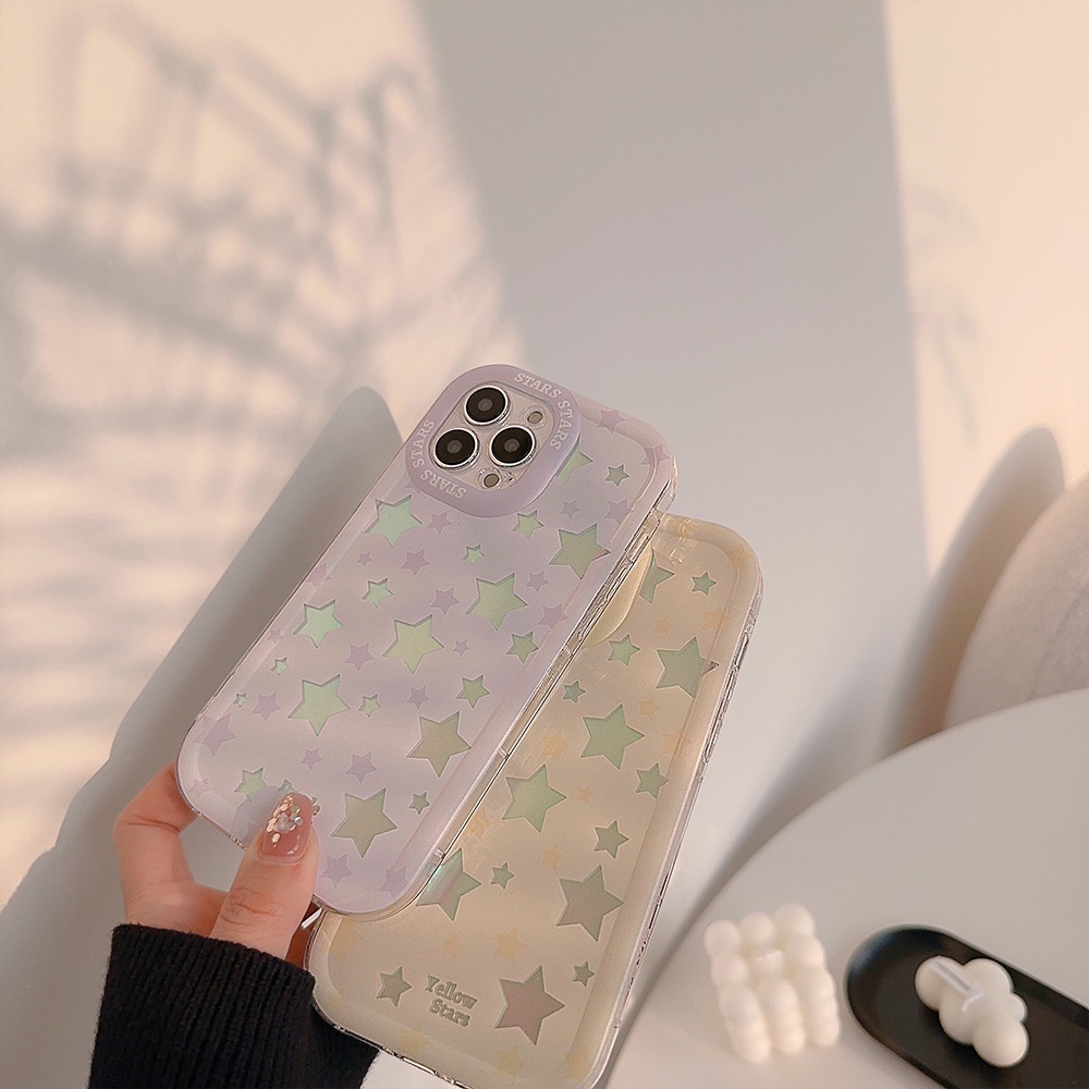 IPHONE Ins Lasers Kuning Ungu Bintang Silikon Case Untuk Iphone14 11 12 13 PRO MAX Casing Cover Pelindung AT0043