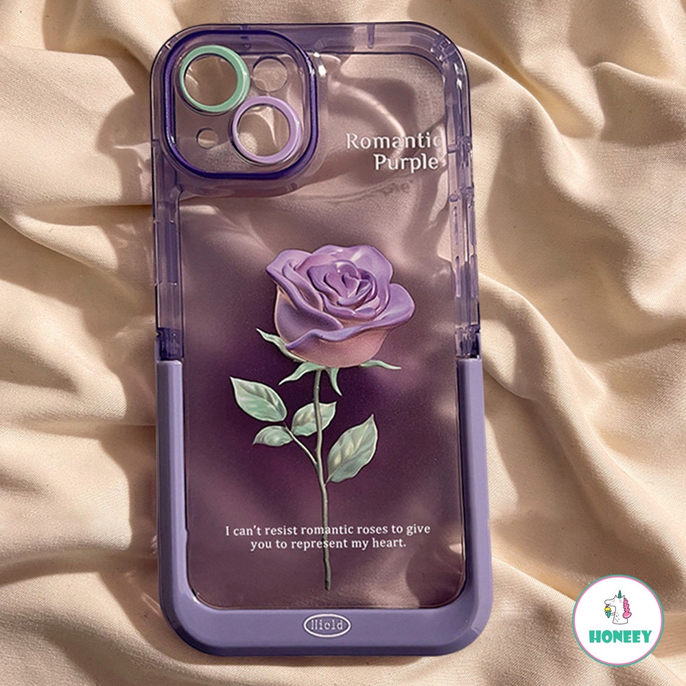 IPHONE Ins Ungu 3D Bunga Mawar Casing Ponsel Kompatibel Untuk Iphone12 13 14 Pro Max Iphone11 Silikon Lembut Indah Ponsel Penutup Belakang Bumper Case