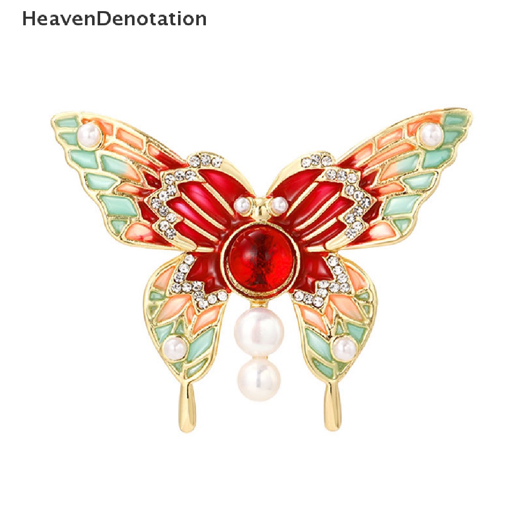 [HeavenDenotation] Vintage Colorful Butterfly Bros Kristal Berlian Imitasi Enamel Pin Terbang Serangga Hewan Bros Pakaian Perhiasan Hadiah HDV