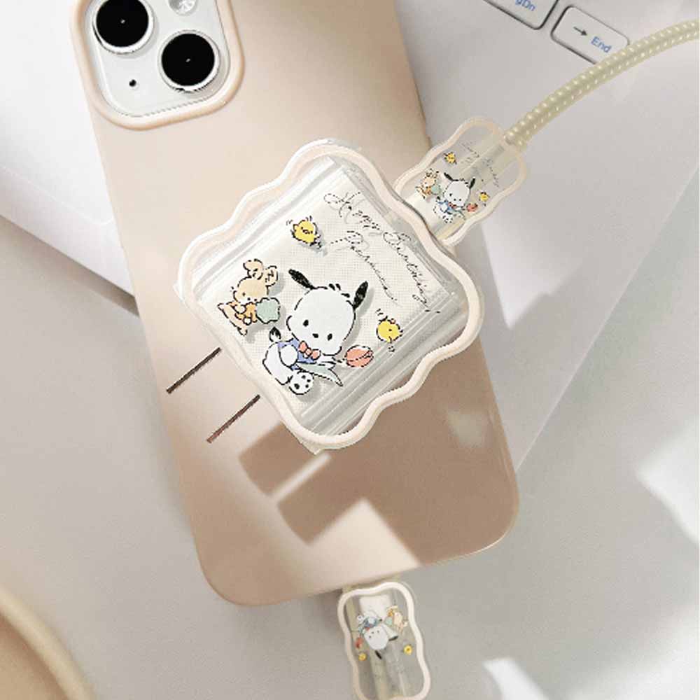 IPHONE Pochacco Lucu Casing Charger Tepi Gelombang Lembut Transparan Untuk Iphone18/20W Dengan 1.6m Kabel Laser Tali Perlindungan Kabel Data