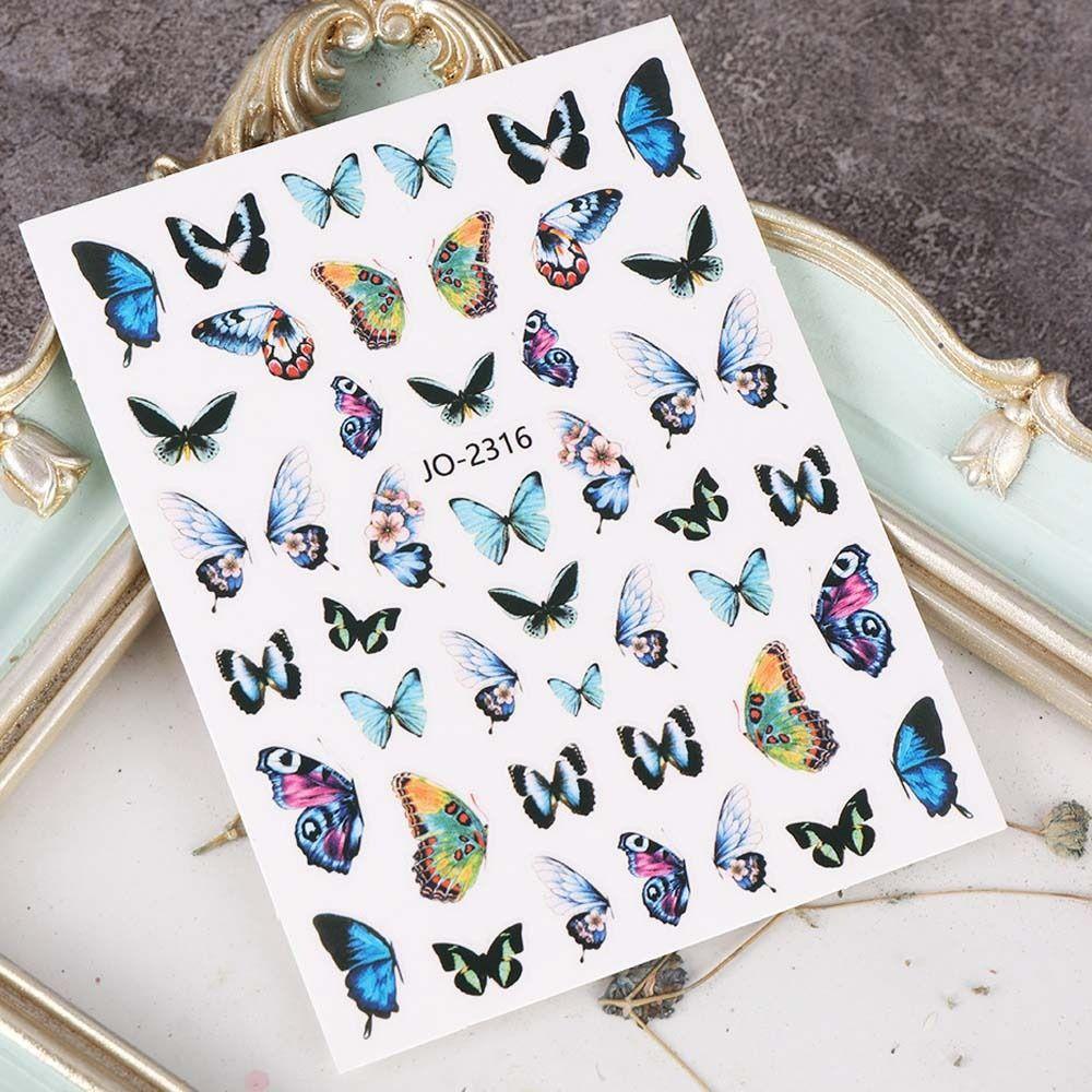 MXBEAUTY Stiker Kuku Kupu-Kupu Warna-Warni Fashion Jepang Ins Style Self Adhesive Nail Art Dekorasi