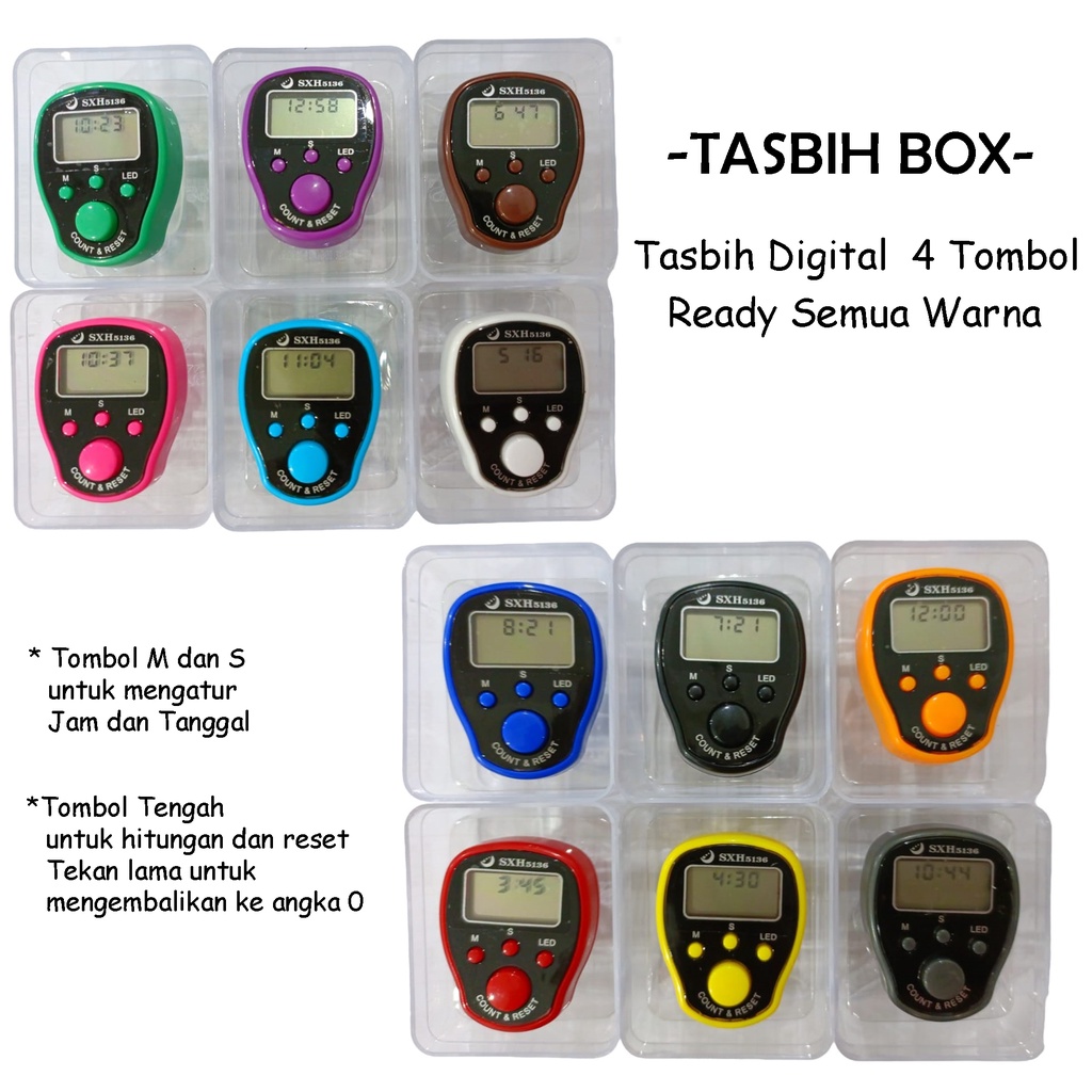 Tasbih Mini Digital LED dan Jam Hand Finger Counter 4 Tombol