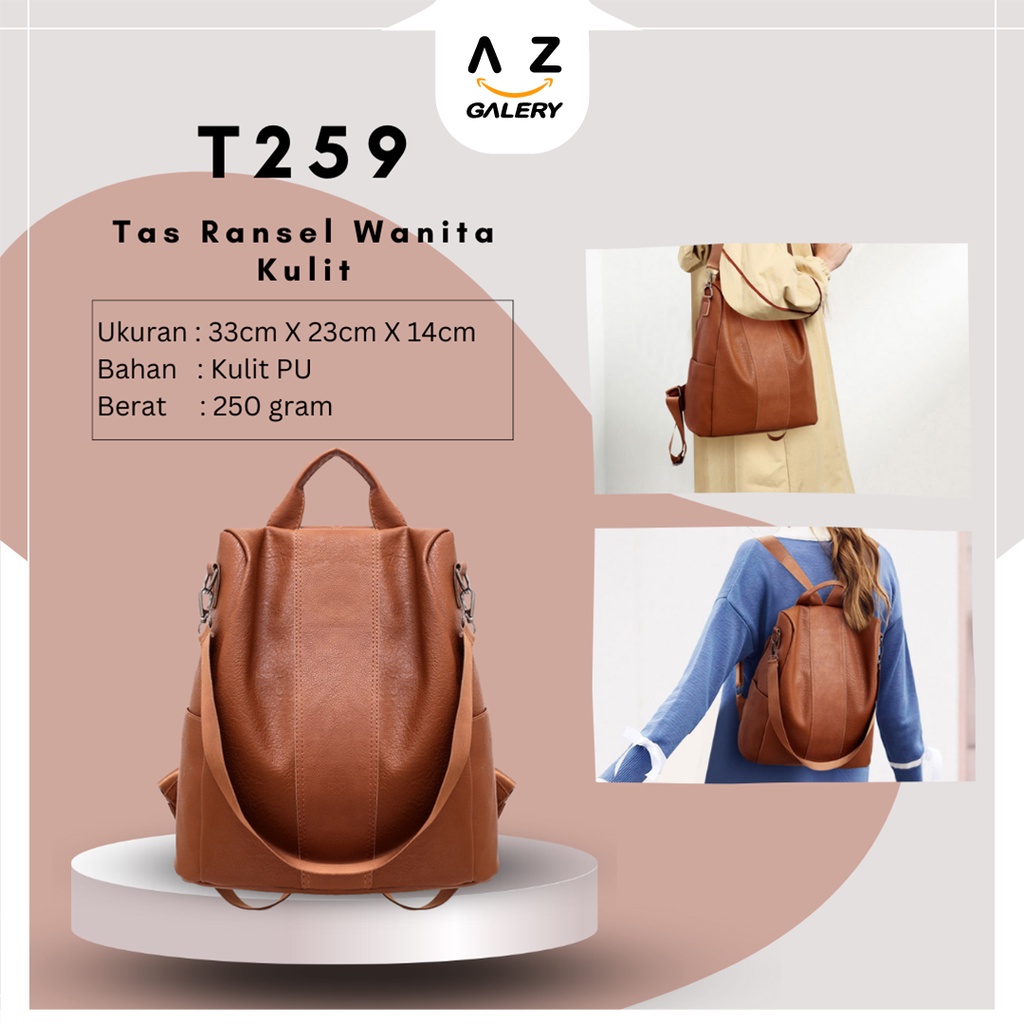 Tas Ransel Wanita Multifungsi Korean Style Fashion Kasual Kulit PU Tas Ransel Wanita Tas Tote Tas Kuliahan dan Sekolahan Tas Fashion Simple Kekinian Azgalery T259
