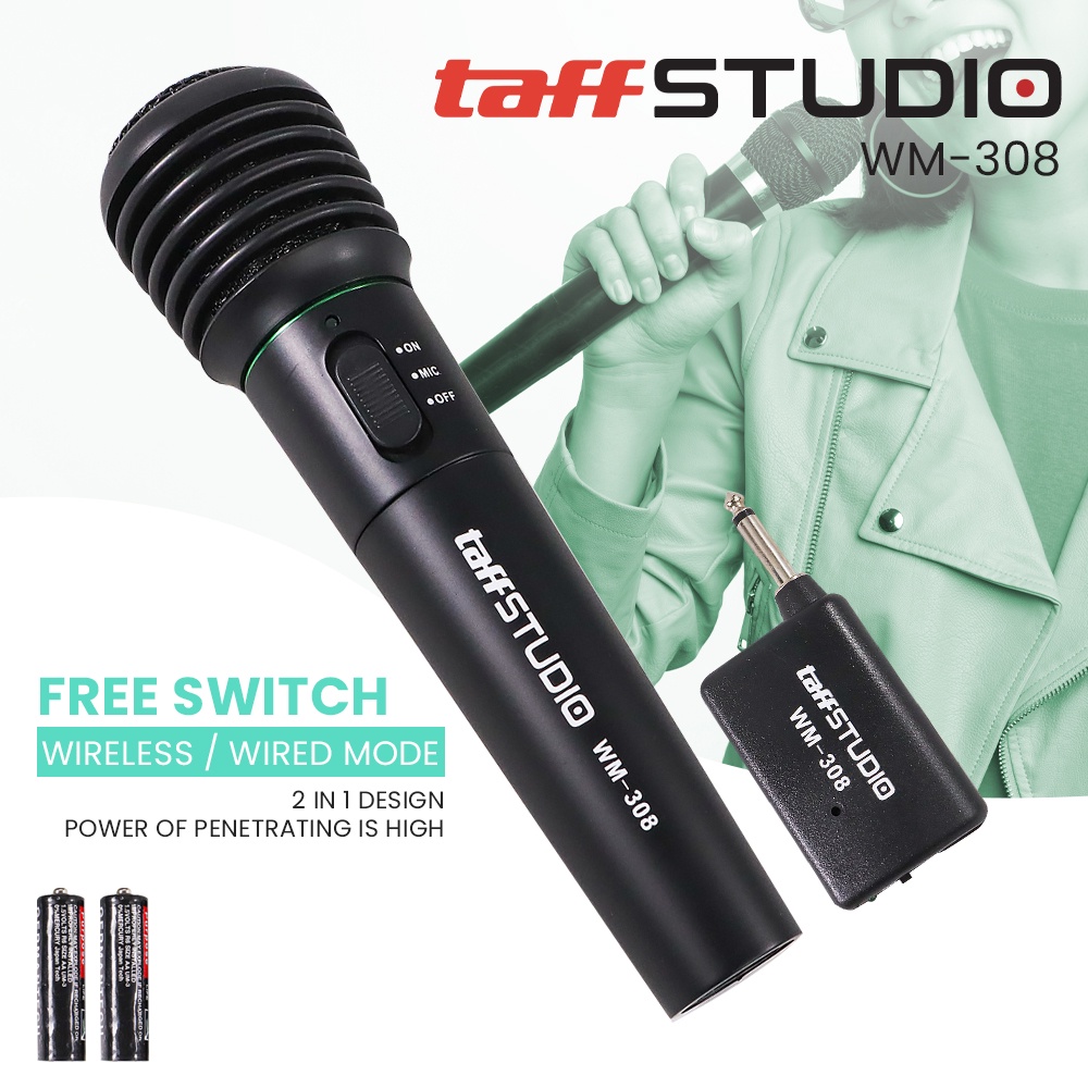 TaffSTUDIO Mikrofon Profesional 2 in 1 Wireless Wired - WM-308