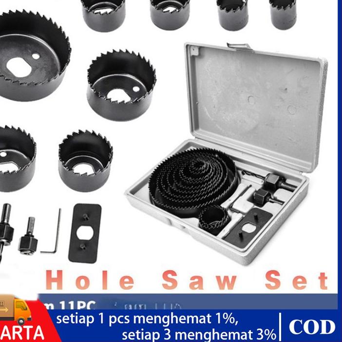 ♠ 11 Pcs HoleSaw Kit Hole Saw Set  Mata Bor Pelubang Kayu PVC Termurah Berkualitas ☋