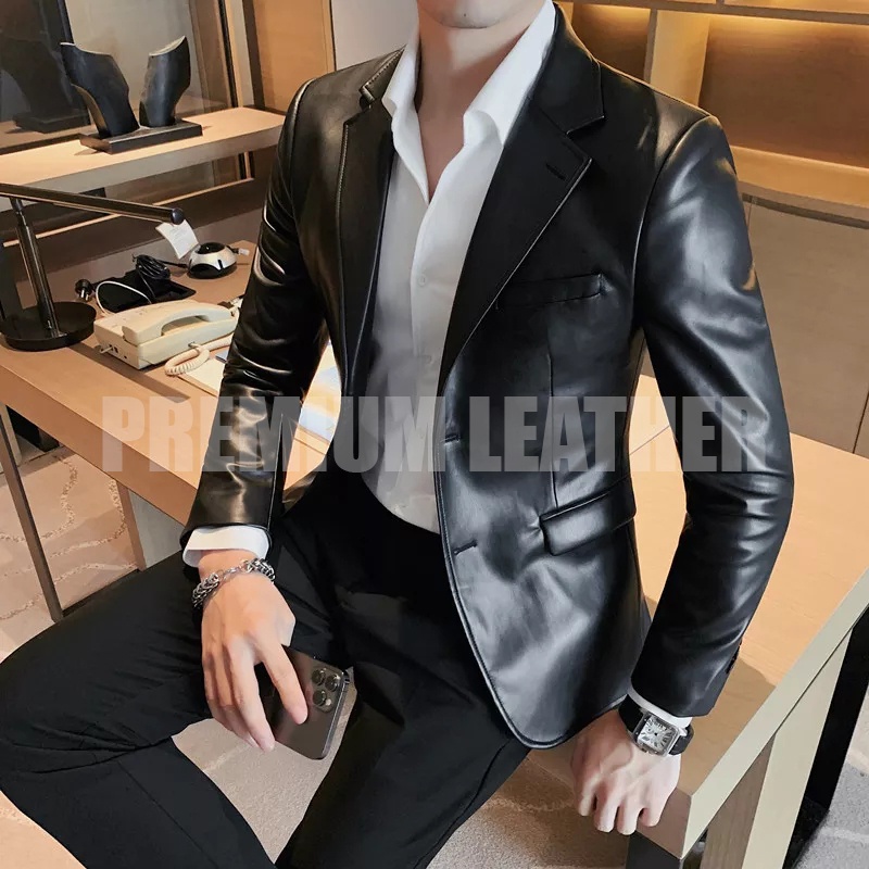 Jaket Kulit Asli Pria Model Jas Blazer Warna Coklat dan Hitam