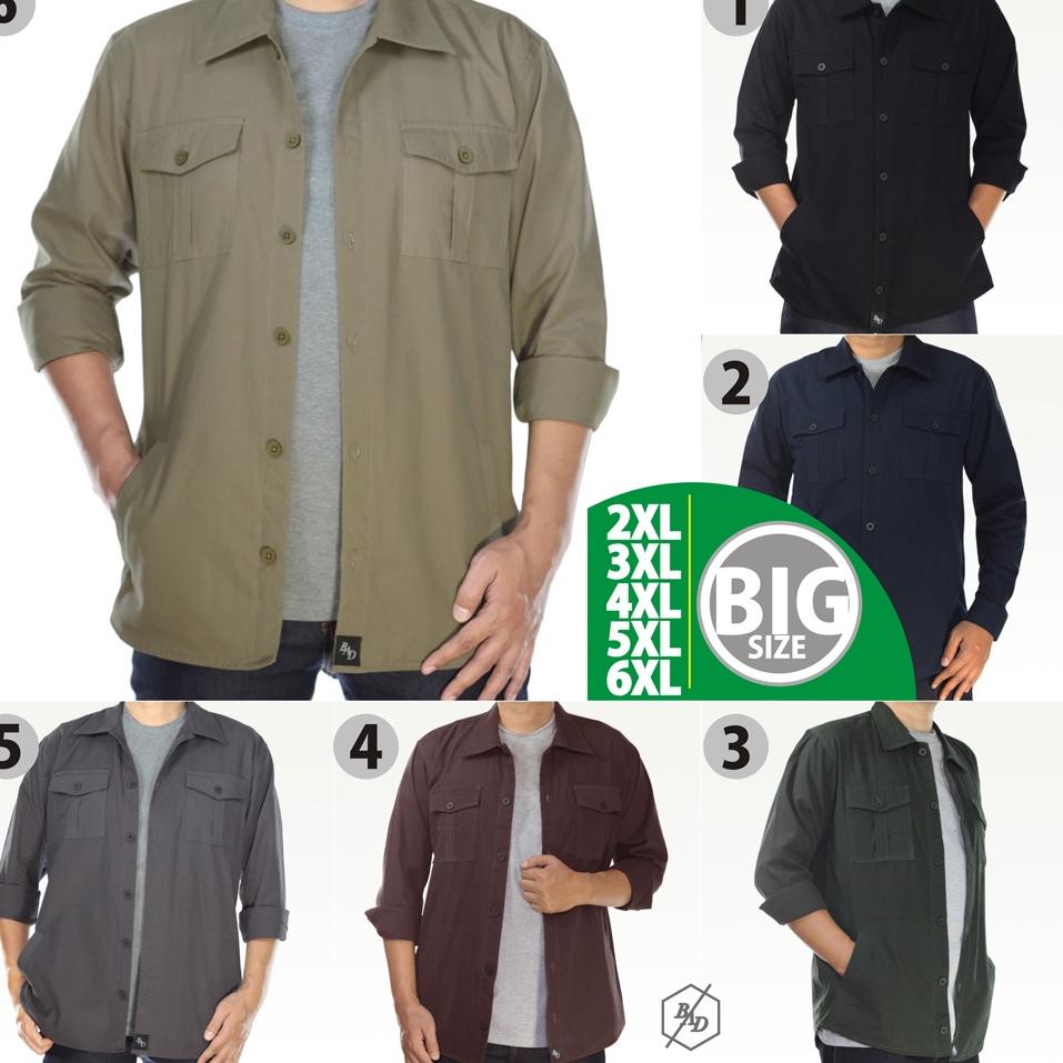 Recomended Kemeja Parka Semi Jaket Lengan Panjang Pria BSize Jumbo Casual Kerja Cowok Katun Lapangan