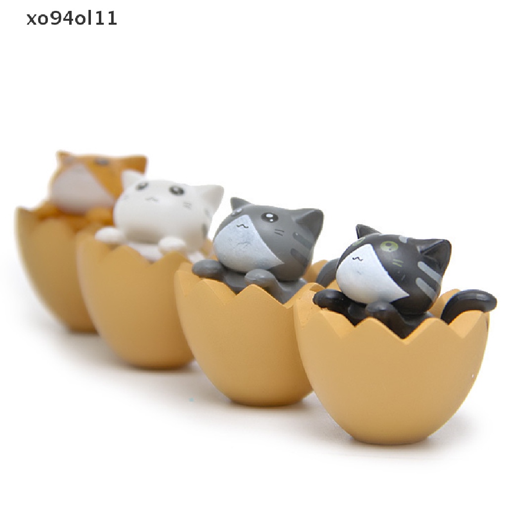 Xo 4PCS/lot Kartun Telur Kucing Malang Kotak Model Kitten Patung Kecil DIY Kucing Miniatur OL