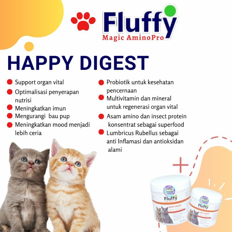 Fluffy Magic AnimoPro Happy Digest Vitamin Penggemuk Kucing &amp; Anjing Suplemen Makanan Cocok Untuk Kesehatan
