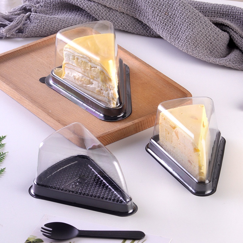 Home Bakery Perlengkapan Penyimpanan Makanan Portable Dessert Packing Box 8inci Kotak Kue Segitiga Bening Sealed Cheese Bread Container