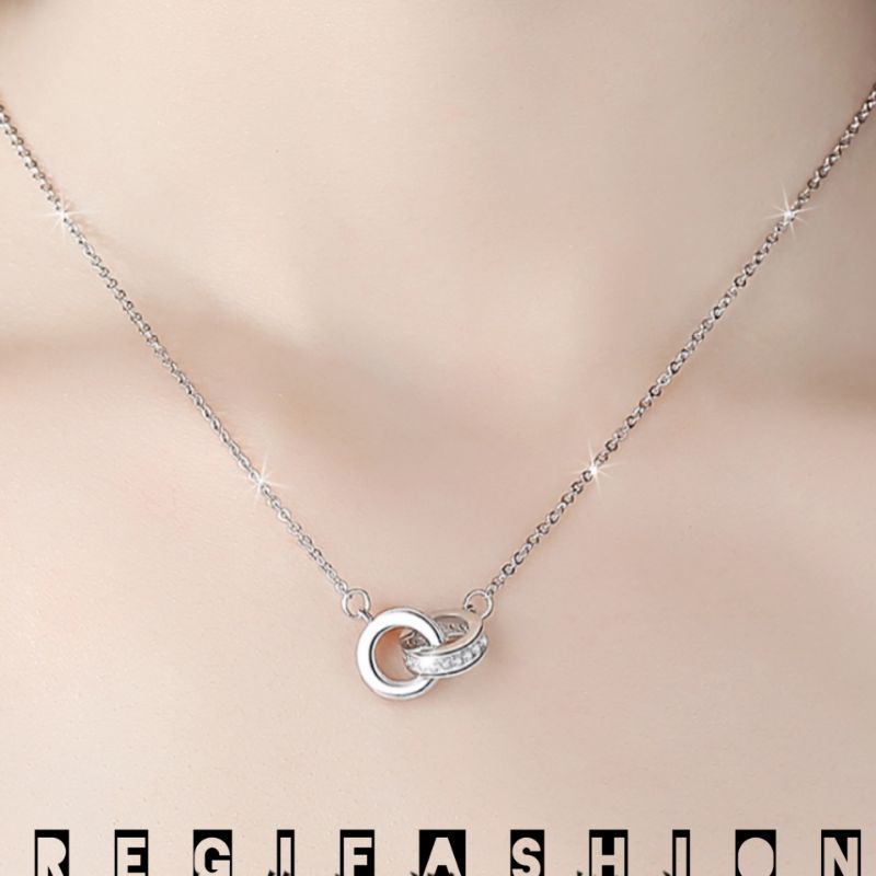 { COD } Kalung Titanium Wanita Korea Emas Lapis 18K Kalung Wanita Liontin Ring Permata Tanam Kalung Wanita Anti Karat Tidak Luntur