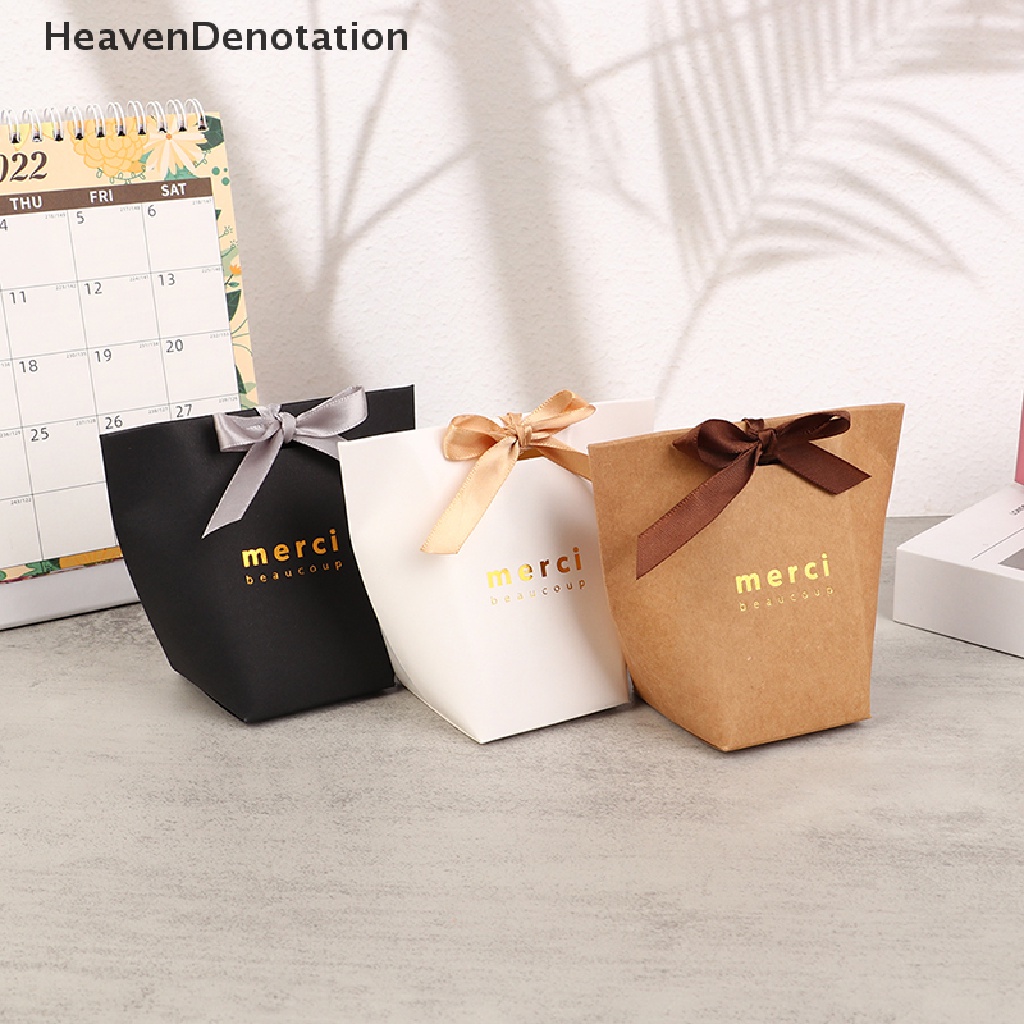 [HeavenDenotation] 5pcs Kelas Atas Hitam Putih Bronzing &quot;Merci&quot; Candy Box DIY Kotak Hadiah Nikmat Pernikahan HDV