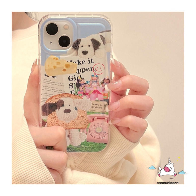 IPHONE Kompatibel Untuk Iphone14 11 13 12 Pro MAX XR X XS MAX 6 6S 7 8 Plus Kartun Kreatif Seni Koran Label Anjing Lucu Airbag Shockproof Soft Silicon Case TPU Cover