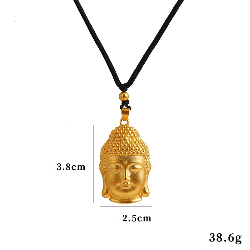 Goldkingdom Fashion Perhiasan 24 K Bangkok Aksesoris Ready Stock Gaya Cina Baru Maitreya Buddha Liontin Hitam Dikepang Tali Kalung Buddha Kepala Liontin