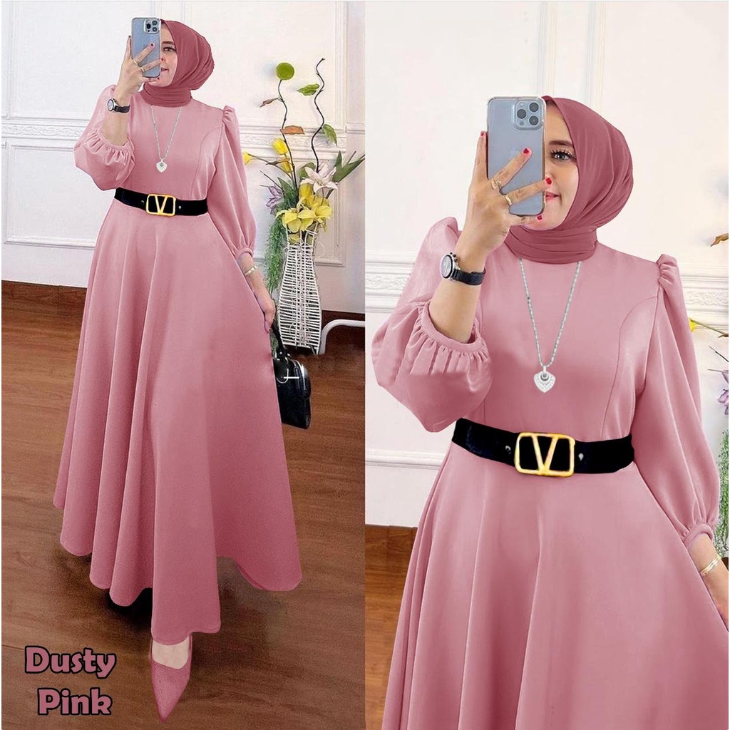 ALMIRAH 9 - Maxy Safira Terusan Bahan Scuba Premium Good Quality + Belt V, Fit to XL