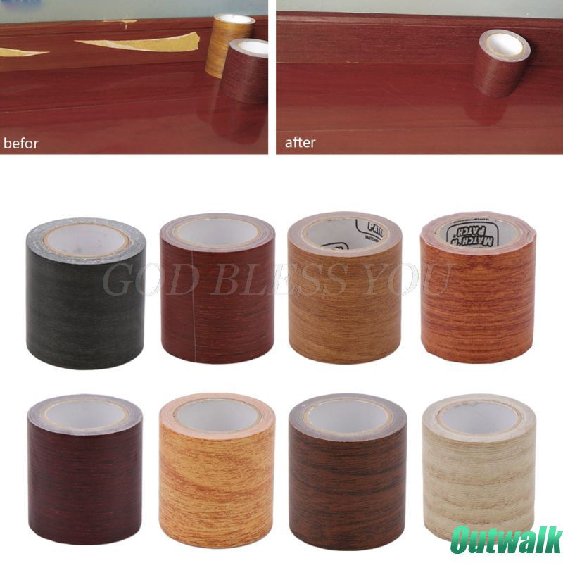 ღ Realistis Woodgrain Perbaikan Perekat Selotip Kayu Tape 8 Warna untuk Furniture Pita Perekat Diy Dekorasi Rumah untuk perabotan, Perlengkapan Peralatan Rumah Tangga