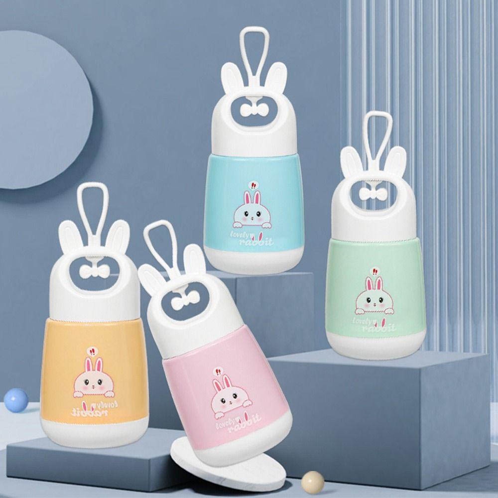 Botol Minum Kaca Lovely Rabbit Kelinci Tutup Mudah Di Pegang Ada Gantungan 380ml BPA Free - BMK005