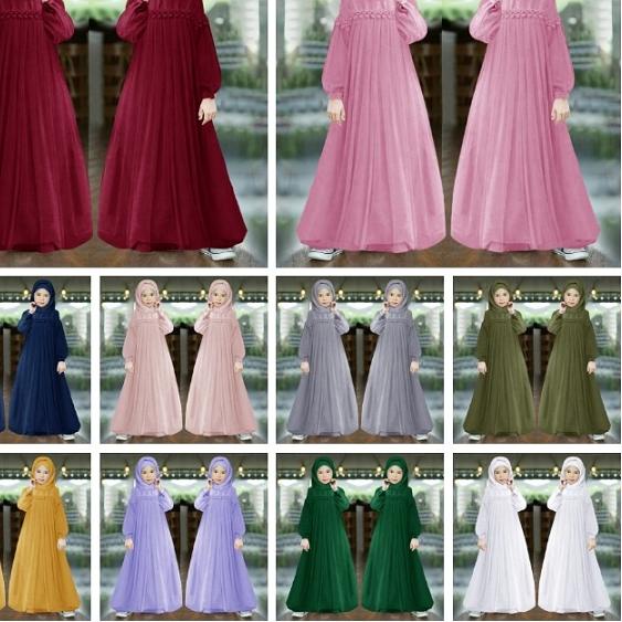 ♤ GAMIS MUSLIM MURAH ANAK PEREMPUAN DRESS PANJANG KID NURAINI BROKAT TILE CANTIK RENDA IMPORT TERBAR
