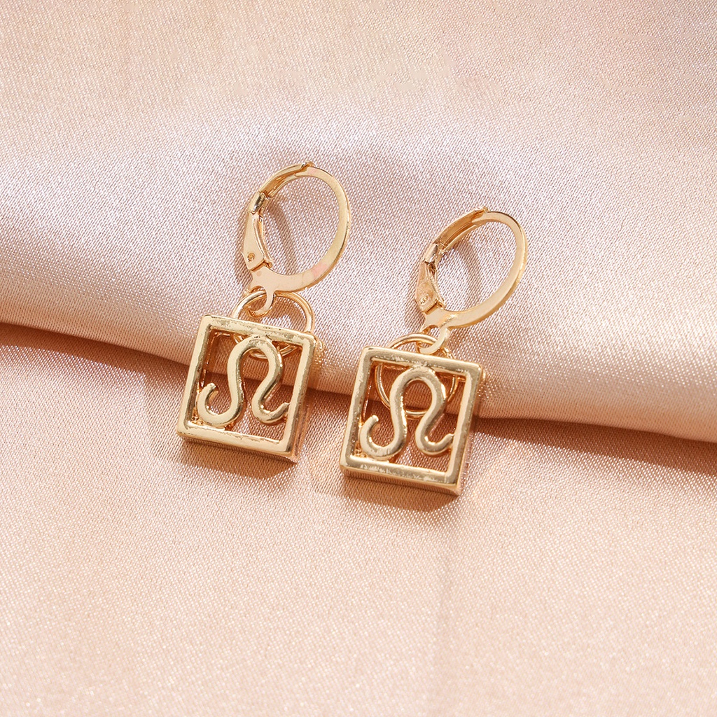 Anting Gantungan Kunci Sederhana Desain Yang Dipersonalisasi Dan Modis Dua Belas Anting Rasi Bintang Pisces Leo Aries Pendant Earrings